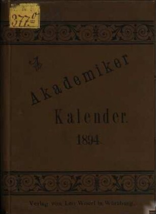 Taschen-Kalender für katholische Akademiker deutscher Zunge. 2. 1893/94