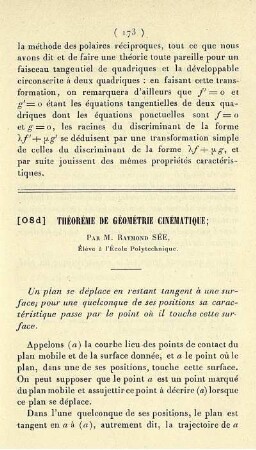 Théorème de géométrie cinématique.