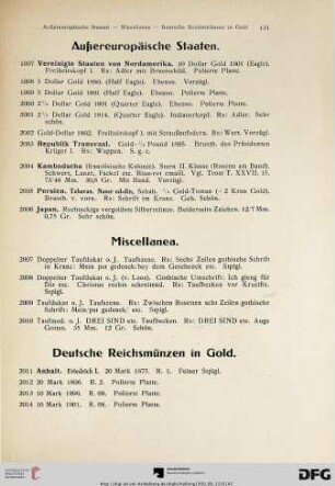 Deutsche Reichsmünzen in Gold (Nr. 2011-2092)