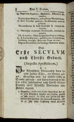 Das Erste Seculum nach Christi Geburt. (Augusto Apostolicum.) - Das Zweyte Seculum nach Christi Geburt. (Antoniniano-Gnosticon.)