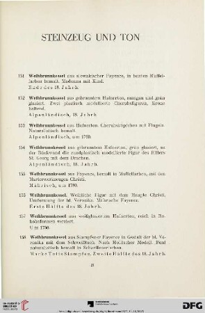 Steinzeug und Ton (Nr. 151-161)