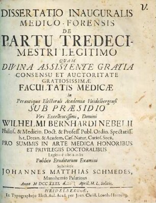 Dissertatio Inauguralis Medico-Forensis De Partu Tredecimestri Legitimo