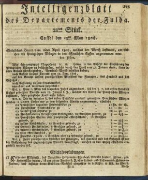 21tes Stück. Cassel den 23ten May 1808