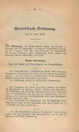 Grundbuch-Ordnung. Vom 5. Mai 1872