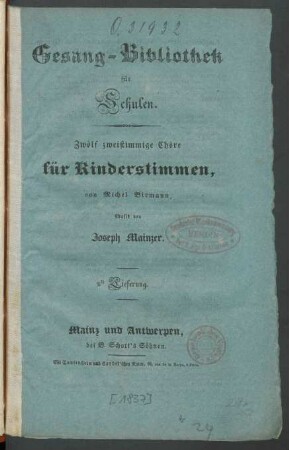 2te Lieferung: Zwölf zweistimmige Chöre für Kinderstimmen