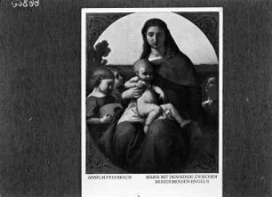 Maria mit dem Kinde zwischen musizierenden Engeln : Feuerbach, Anselm. Maria mit dem Kinde zwischen musizierenden Engeln. Leinwand; 117 x 96 cm (oval); bezeichnet "Anselm Feuerbach, Roma 1860". 1860. Dresden: Staatliche Kunstsammlungen, Gemäldegalerie Neue Meister 2470; Katalog 1930