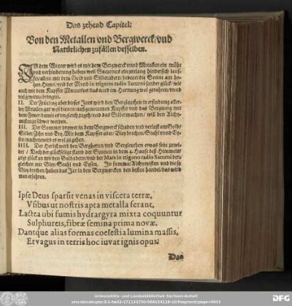 Das zehend Capitel. Von den Metallen und Bergwerck/ und Natürlichen zufällen desselben.
