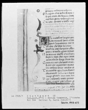 Dante, Divina Commedia und Cecco d'Ascoli, L'Acerba — Initiale U mit Hornbläser, Folio 26verso