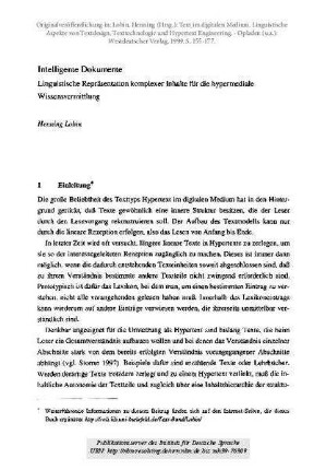 Intelligente Dokumente. Linguistische Repräsentation komplexer Inhalte für die hypermediale Wissensvermittlung