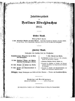 Inhaltsverzeichnis des Berliner Adreßbuchs 1912