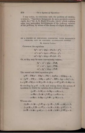 On a system of equations connected with Malfatti's problem, and on another algebraical system.