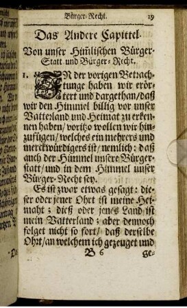 Das Andere Capittel. Von unser Him[m]lischen Bürger-Statt und Bürger-Recht