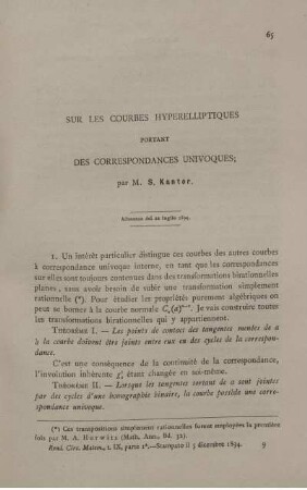 Sur les courbes hyperelliptiques portant des correspondances univoques.