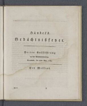 Dritte Aufführung in der Westmünsterabtey. Sonnabends, den 29sten May, 1784.