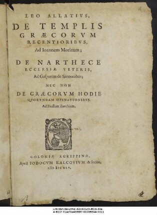 Leo Allatius, De Templis Graecorum Recentioribus : Ad Joannem Morinum