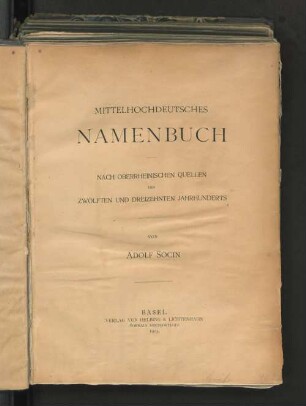 Mittelhochdeutsches Namenbuch : nach oberrheinischen Quellen des zwölften und dreizehnten Jahrhunderts