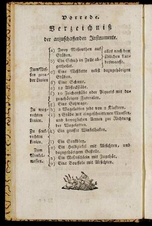 Vorrede. Verzeichniß der anzuschaffenden Instrumente.
