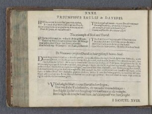 XXXI. Triumphus Saulis & Davidis. The triumph of Saul and David. De Vrouwen prijsen David in haer gesangh boven Saul.