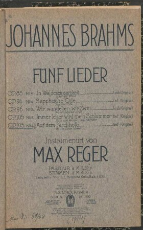 5 Lieder, [5]. Auf dem Kirchhofe : op. 105,4