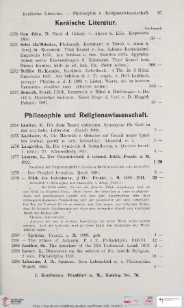 Philosophie und Religionswissenschaft (Nr. 2274 - 2458)