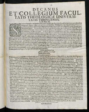 Decanus Et Collegium Facultatis Theologicae Universitatis Tubingensis, Lect. Ben. Sal.