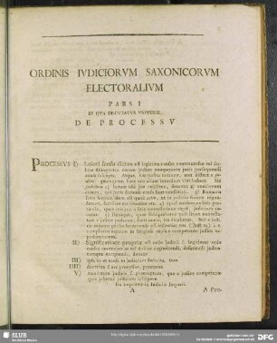 Ordinis Iudiciorum Saxonicorum Electoralium Pars I