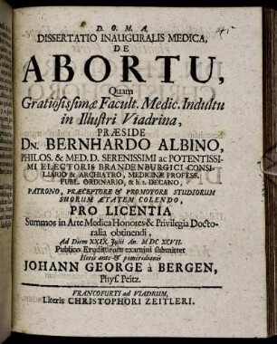 Dissertatio Inauguralis Medica, De Abortu