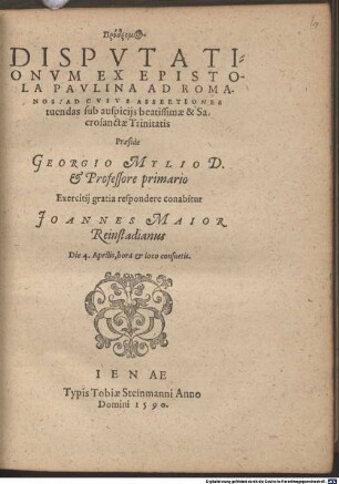 Pródromos dispvtationvm ex epistola Pavlina ad Romanos : ad cuius assertiones ...