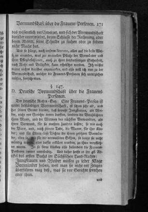 D. Deutsche Vormundschaft über die Frauens=Personen.