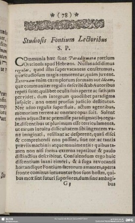 Studiosi Fontium Lectoribus S. P.