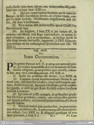Disp. XLIV. De Statu Oeconomico