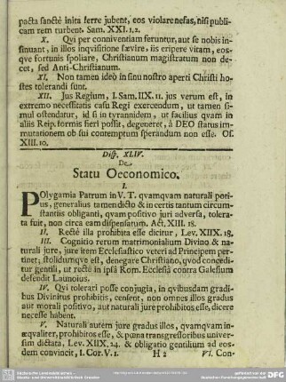 Disp. XLIV. De Statu Oeconomico