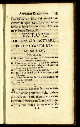 Sectio VI. De Officio Actuarii post Actorum Remissionem.