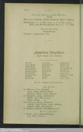 Häuserbuch : Einwohner-Verzeichnis (Nach Straßen und Plätzen)