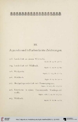 III. Aquarelle und in Farben lavierte Zeichnungen (Nr. 203-247)