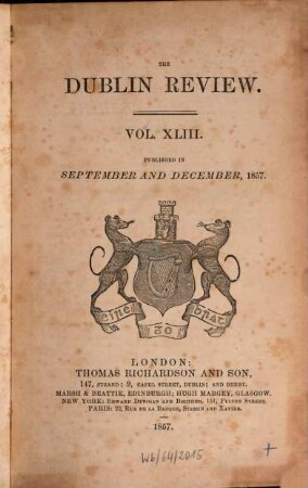 Dublin review : a quarterly and critical journal. 1857,2 = Vol. 43