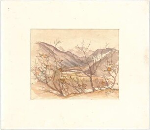 Gsaenger, Gustav; Jachenau / Lenggries (Bayern); Landschafts - und Gebäudestudien - Berglandschaft (Studie)