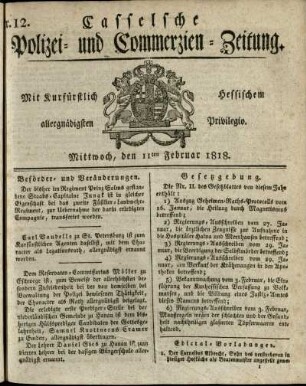 Nr. 12, Mittwoch, den 11ten Februar 1818