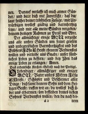 Das ordentliche Kirchen-Gebeth nach der Predigt.