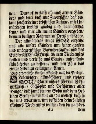Das ordentliche Kirchen-Gebeth nach der Predigt.