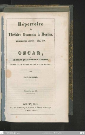 Oscar, ou le mari qui trompe sa femme : comédie en trois actes et en prose