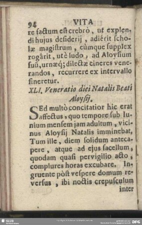 XLI. Veneratio diei Natalis Beati Aloysij