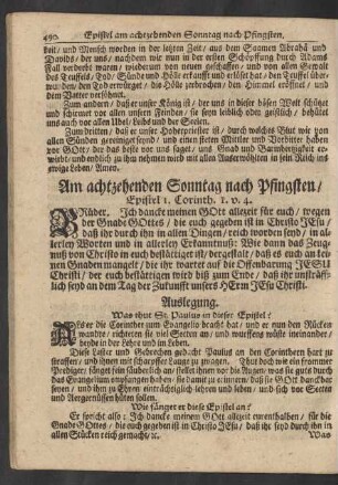 Am Achtzehenden Sonntag nach Pringsten / Epistel I. Corinth. 1. v. 4.