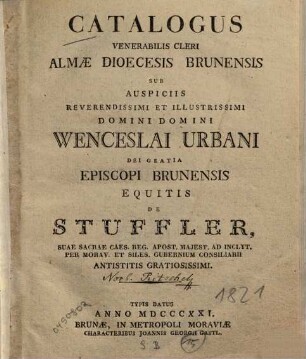Catalogus venerabilis cleri Dioecesis Brunensis. 1821
