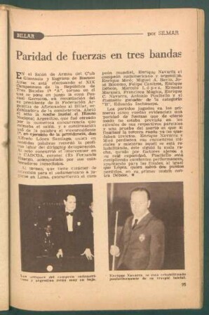 Paridad de fuerzas en tres bandas : Billar