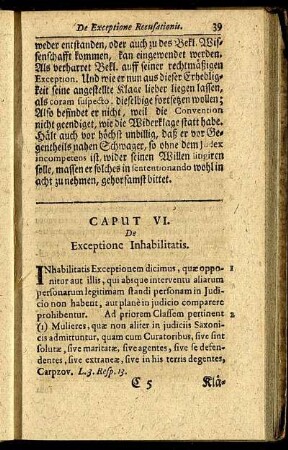 Caput VI. De Exceptione Inhabilitatis. - Caput X. De Exceptione Competentiæ.