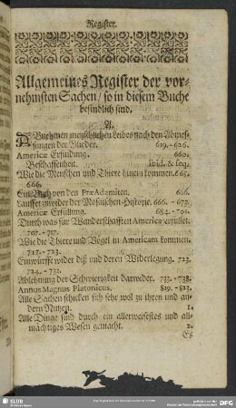 Allgemeines Register der vornehmsten Sachen, so in diesem Buche befindlich sind