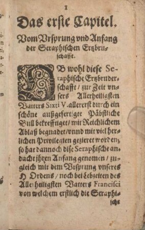 Das erste Capitel. Vom Vrsprung vnd Anfang der Seraphischen Ertzbruderschafft.
