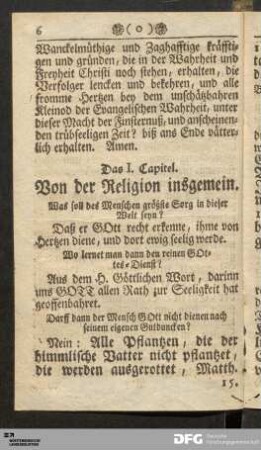 Das I. Capitel. Von der Religion insgemein.