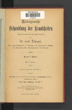 Naturgemäße Behandlung der Krankheiten